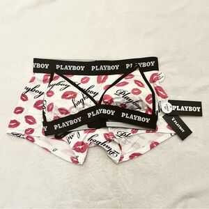 Playboy Bralette & Boyshort Set | Kiss Print | Logo Elastic | Size S - NWT